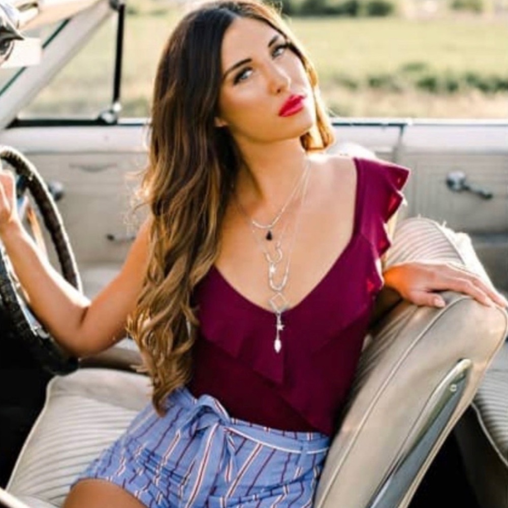 Nana macs ruffled burgundy bodysuit
